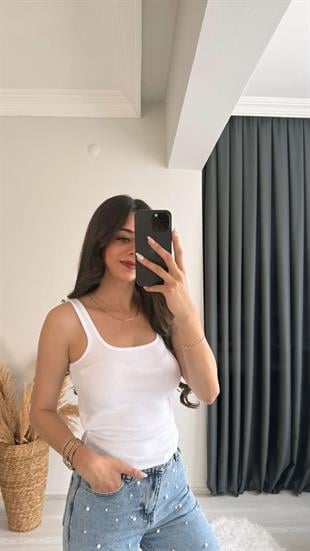 Myre İnce Biyeli Tam Pamuklu Premium Atlet Beyaz