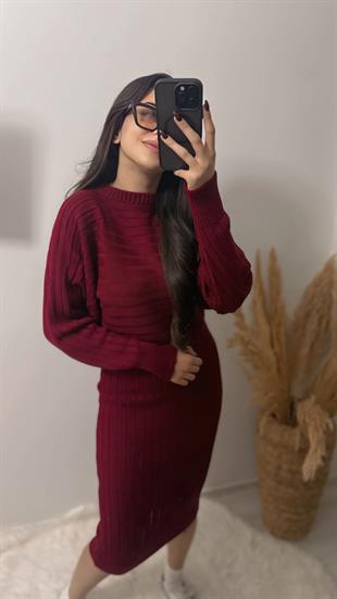 Nien Kazaklı Elit Triko Elbise Takım Bordo 