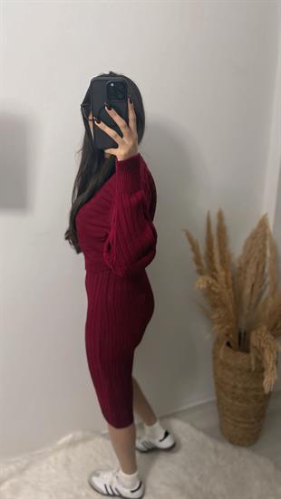 Nien Kazaklı Elit Triko Elbise Takım Bordo 
