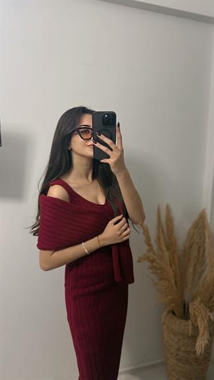 Nien Kazaklı Elit Triko Elbise Takım Bordo 