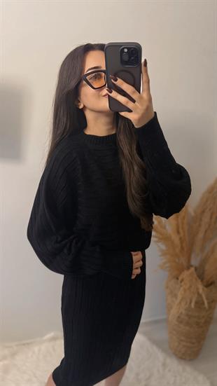 Nien Kazaklı Elit Triko Elbise Takım Siyah