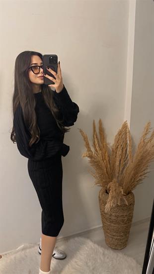 Nien Kazaklı Elit Triko Elbise Takım Siyah