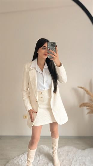 Nora Tüvit Etek Ceket Beyaz Takım