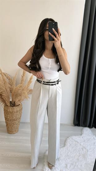 Olvera Premium Seri Çift Kemerli Düğme Pantalon Gri