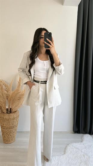 Olvera Premium Seri Çift Kemerli Düğme Pantalon Gri