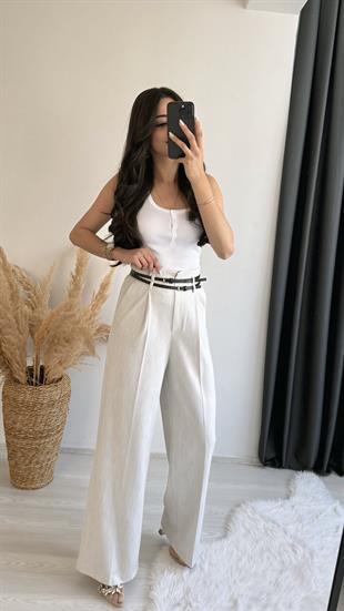Olvera Premium Seri Çift Kemerli Düğme Pantalon Gri