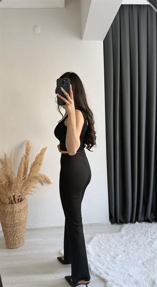 Oysh Model Penye Kaşkorse Likralı Relax Siyah Pantalon 
