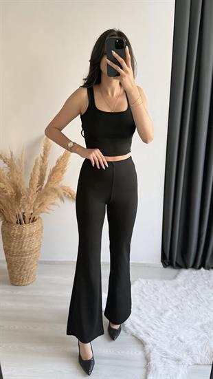 Oysh Model Penye Kaşkorse Likralı Relax Siyah Pantalon 