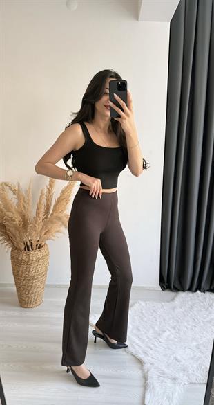 Oysh Model Penye Kaşkorse Likralı Relax Kahve Pantalon