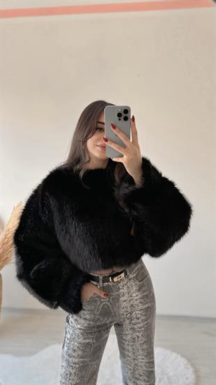 Porter Siyah Kürk Sweat