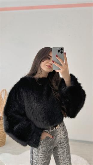 Porter Siyah Kürk Sweat