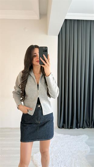 Prema Önden Fermuarlı Gri Hırka