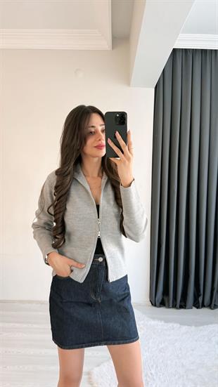 Prema Önden Fermuarlı Gri Hırka