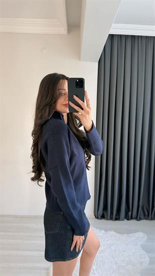 Prema Önden Fermuarlı Lacivert Hırka