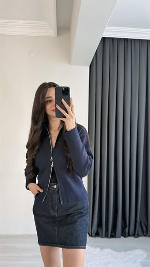 Prema Önden Fermuarlı Lacivert Hırka