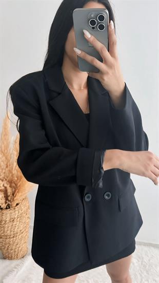 Premium Kalite Siyah Astarlı Double Kalın Kumaş Blazer Ceket Siyah