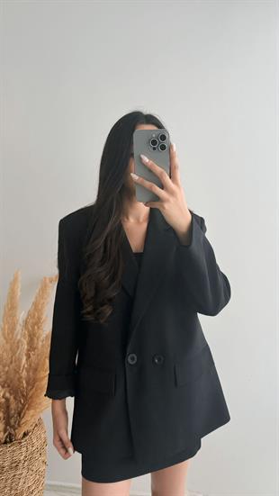 Premium Kalite Siyah Astarlı Double Kalın Kumaş Blazer Ceket Siyah