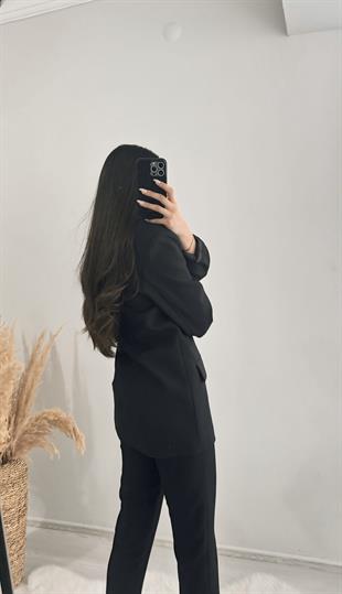 Premium Kalite Siyah Astarlı Double Kalın Kumaş Blazer Ceket Siyah