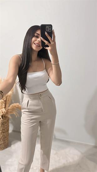 Premium Seri Kalın Kumaş Cepli Double Atlas Pantalon Bej
