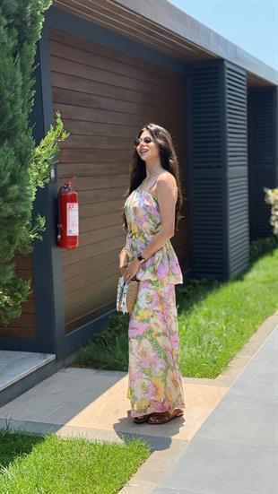 Princes Pembe Çiçek Desenli Katlı Elbise