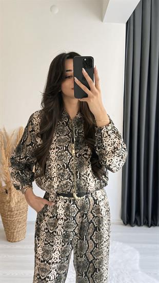 Priste Saten Premium Seri Leopar Desenli Ceket 