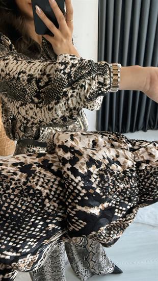 Priste Saten Premium Seri Leopar Desenli Ceket 