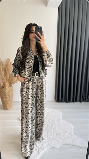 Priste Saten Premium Seri Leopar Desenli Pantalon 