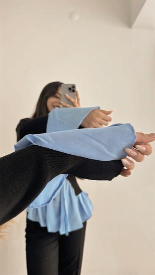 Rani Mng Model Gömlekli Tasarım Triko Siyah Mavi