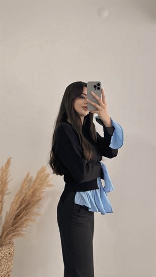 Rani Mng Model Gömlekli Tasarım Triko Siyah Mavi