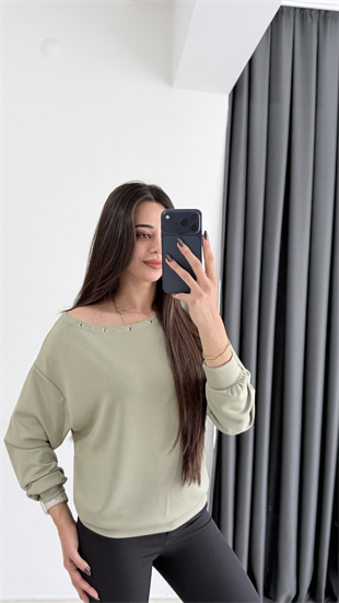 Rosa Oysh Kuşgözü Detaylı Kayık Yaka Bluz Yeşil