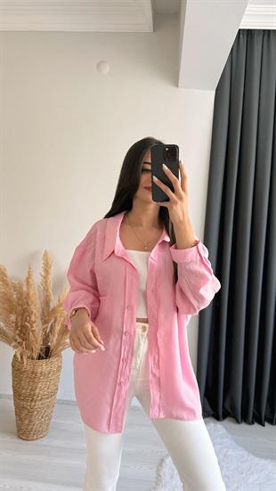 Santa Lüx Kalite Basic Salaş Tensel Gömlek Pembe