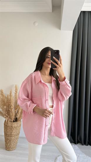 Santa Lüx Kalite Basic Salaş Tensel Gömlek Pembe