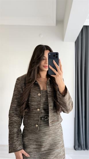 SanyaTüvit Gold Düğmeli Kahve Ceket