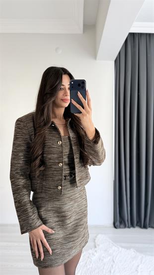 SanyaTüvit Gold Düğmeli Kahve Ceket