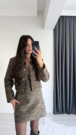 SanyaTüvit Gold Düğmeli Kahve Ceket