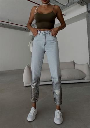 Yılan Varak Baskı Mom Jean