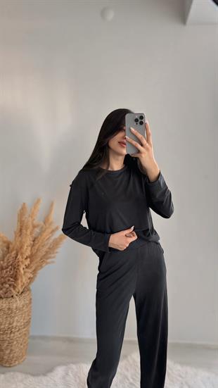 Siyah/Antrasit Uzun Kollu Oyss Kumaş Alt-Üst Takım