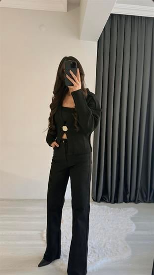 Sunsie Zra Premium Kalite Toparlayıcı Straight Jean Siyah