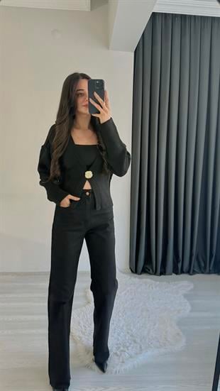 Sunsie Zra Premium Kalite Toparlayıcı Straight Jean Siyah