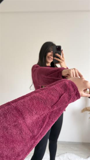 Susie Dik Yaka Basic Yumoş Kazak Bordo