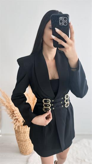 Tasarım Tokalı Blazer Ceket Siyah