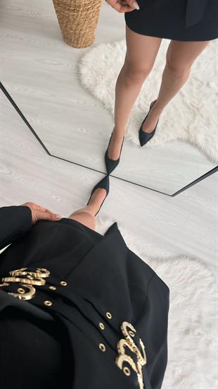 Tasarım Tokalı Blazer Ceket Siyah