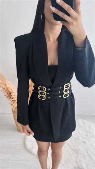 Tasarım Tokalı Blazer Ceket Siyah