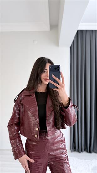 Tatiana Bordo Krokodil Dokulu Crop Ceket