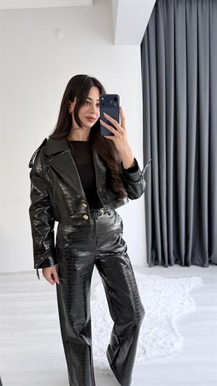 Tatiana Siyah Krokodil Dokulu Pantalon