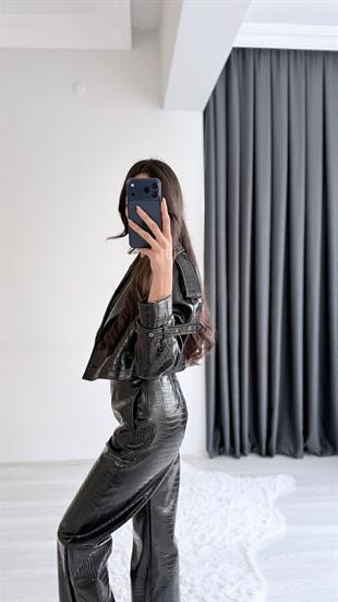 Tatiana Siyah Krokodil Dokulu Pantalon