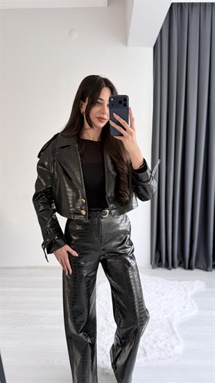 Tatiana Siyah Krokodil Dokulu Pantalon