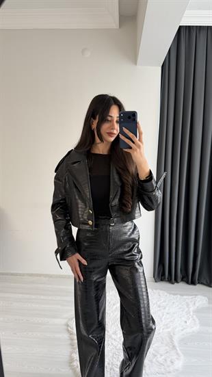 Tatiana Siyah Krokodil Dokulu Pantalon