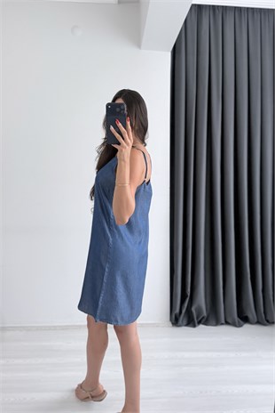 Tayna  İpek Tensel Koyu Mavi Denim Elbise