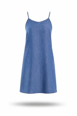 Tayna  İpek Tensel Koyu Mavi Denim Elbise